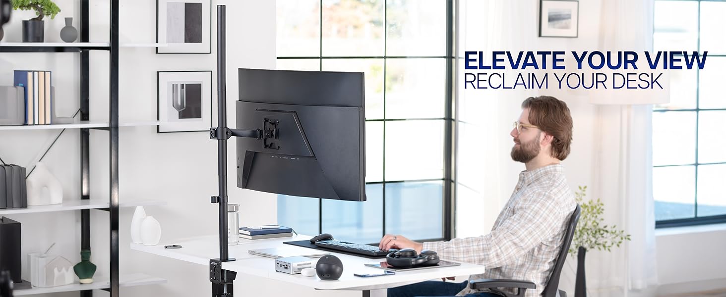 tall monitor mount adjustable desk stand clamp grommet tilt swivel rotate ergonomic setup