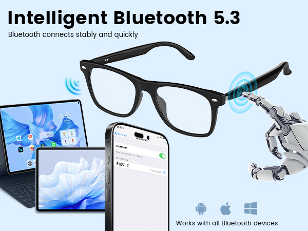 Bluetooth Audio Smart Glasses for Men ,Voice Control, Hands-Free Calls for Android Music/Work