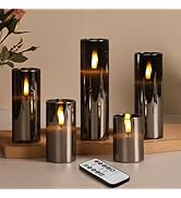 Eywamage 5 Pack Grey Glass Flameless Candles with Remote, Flickering Slim Tall LED Pillar Votive ...