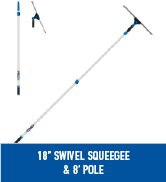 Unger Professional 18” Grip Swivel Window &amp; Glass Squeegee &amp; 8’ Connect &amp; Clean Pole – 180-Degree...