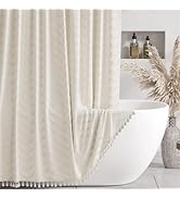 AmazerBath Boho Farmhouse Shower Curtain with Tassels, Beige Shower Curtain Fabric, Soft Cloth Sh...