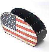 DreamsEden Remote Control Holder, Vintage American Flag Desktop Organizer Caddy 5 Compartments fo...