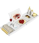 Bathtub Tray Luxury Bathtub Caddy, Expandable Bath Tray with Leather Grip, Adjustable 1 or 2 Pers...