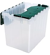 Akro-Mils 66497 18 Gallon Plastic Stackable Storage KeepBox Tote Container with Hinged Attached L...