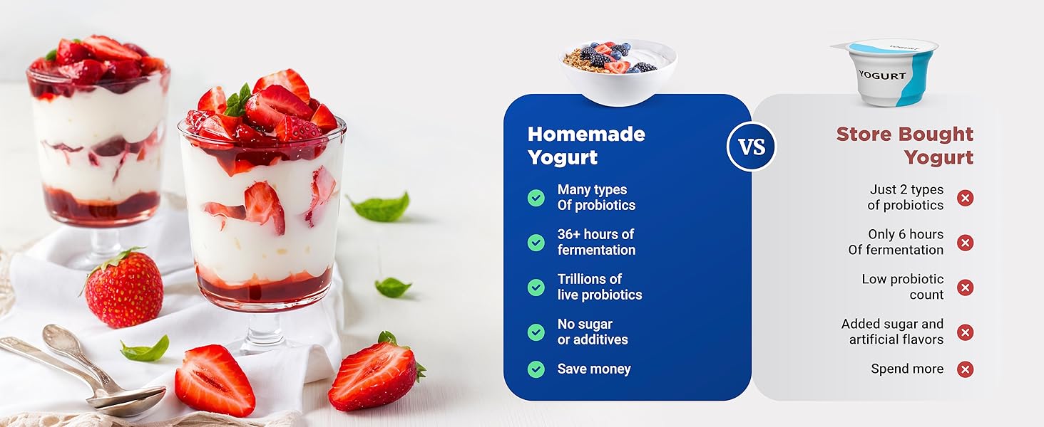 Make Homemade yogurt with many different strains of probiotics. Better than Storebought Yogurt.