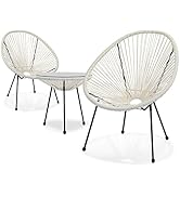 MoNiBloom 3 Piece Outdoor Acapulco Set All-Weather Patio Balcony Conversation Bistro Outside Set ...