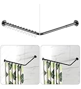 L Shaped Shower Curtain Rods, Adjustable (23''-69'' X 23''-69'') Corner Shower Rod with 12 Shower...