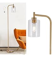 DLLT Floor Lamp Tall for Room: Gold Standing Lamp with Clear Glass Lampshade for Living Room - Mo...