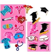 Whaline 2 Pack Nurse Graduation Themed Fondant Molds Silicone Doctor Nurse Grad Hat Medical Equip...