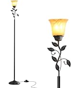 72” Flower Farmhouse Floor Lamp for Living Room, Unique Rustic Leaf Tall Standing Lamp with Amber...