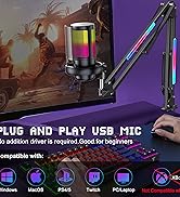 KingSom Gaming USB Micrphone,Noise Cancellation Condenser Mic with RGB Boom Arm,Podcast Microphon...