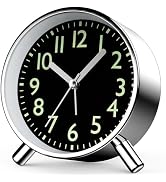 Anmileely Analog Alarm Clock, Silent Non Ticking Retro Round Metal Clock with Night Light, Snooze...