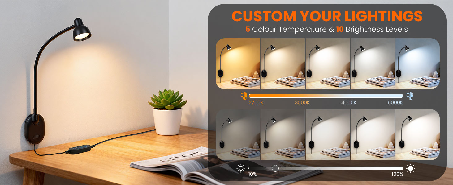 LED Wall Mounted Reading Light Book Light for Reading in Bed Wall Lamps for Bedside Reading Bedroom