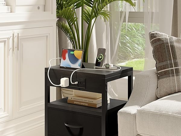 nightstand with charging staion