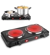 TeqHome Countertop Infrared Double Burner, 2000W Electric Hot Plate with 7.5