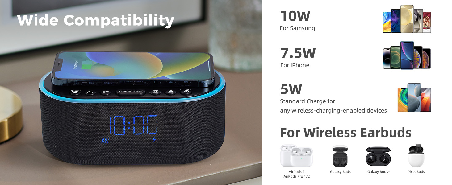 wireless charging alarm clock