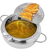 Saltlas Deep Fryer Pot (°F), 11"/4.4Qt (4.2 L) Extra Large Tempura Frying Pot with Lid, 304 Stain...
