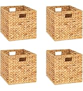 M4DECOR 10.5 x 10.5in Storage Cube, Wicker Storage Baskets for Shelves, Water Hyacinth Storage Ba...