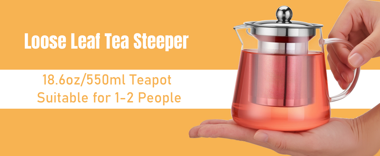 Glass Teapot Stovetop 18.6 OZ, Borosilicate Clear Tea Kettle