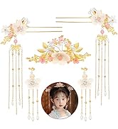 5 Pcs Flower Chinese Tassel Hair Stick Crystal Pearl Hanfu Hair Pins Classical Floral Bride Weddi...