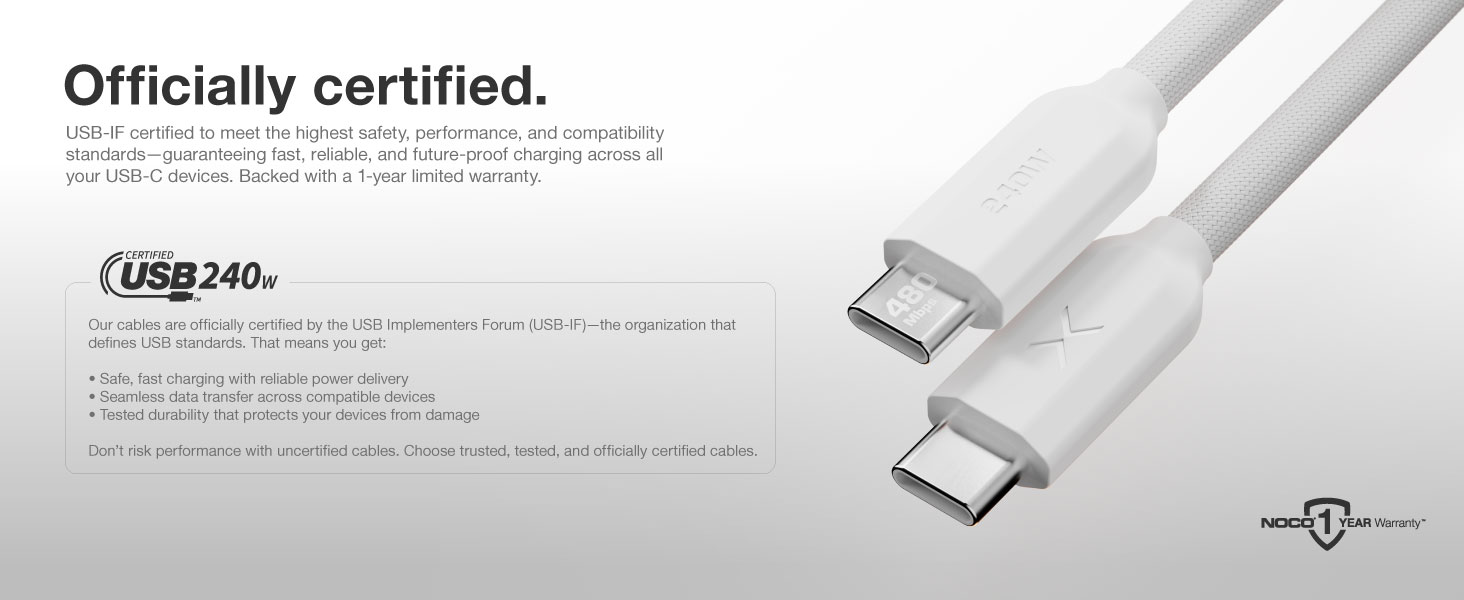 Officially certified type c cable for phones, laptops, earbuds, speakers, gaming, and smartwatches