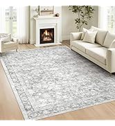 5x7 Area Rugs for Living Room: Washable Vintage Floral Rug Low Pile Non-Slip Boho Carpet for Bedr...
