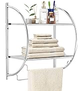 Tangkula Wall Mount 2 Tier Bathroom Shelf with Towel Bars, 18"W X 10"D X 22"H, Chrome Bathroom Sh...