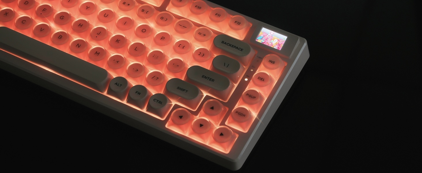 Pink Mechanical Gaming Keyboard 75% with Color Multimedia Display Jelly Keyboard Wired