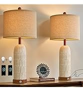 OYEARS 3-Way Dimmable Touch Control Table Lamp Set of 2 with Dual USB Charging Ports for Bedroom ...