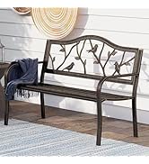 PHI VILLA Outdoor Garden Park Bench Patio 50" Metal Bench, Steel Frame Bench with Backrest and Ar...