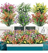 AGIRL 24 Bundles Artificial Flowers Outdoor,No Fade Fake Plastic Flowers Faux Plants for Decorati...
