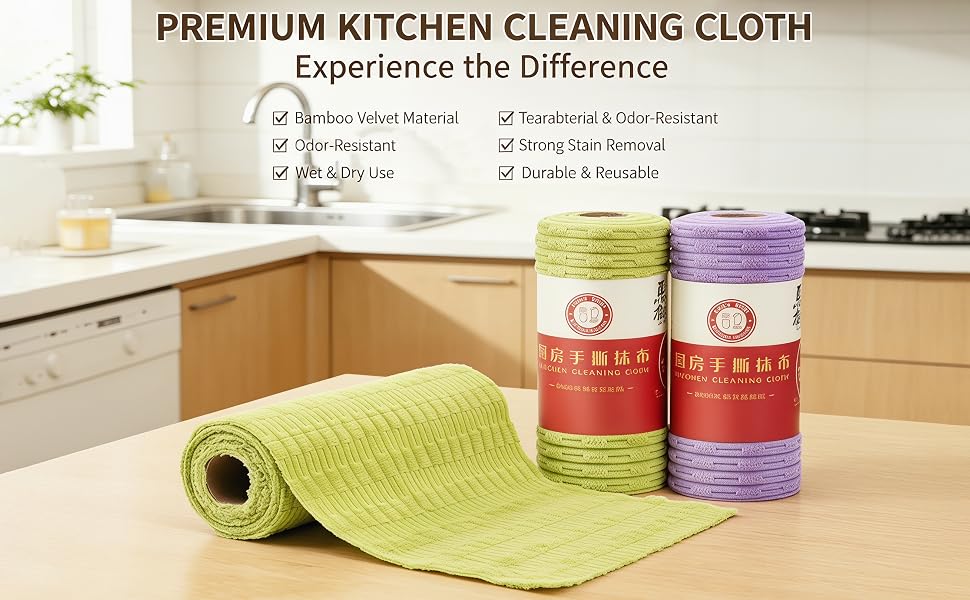 Premium weekly disposable kitchen cleaning cloths with thickened fabric. Super oil-resistant