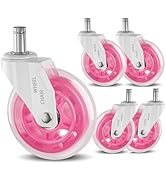 TESUMI Pink Office Chair Caster Wheels 3" Inch Roller Blade Rubber Wheels Replacement, 11mm Unive...