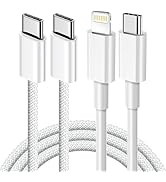 MIXVIRGO Fast Charging PD Cable 2-Pack, USB-C to Lightning,USB-A to Lightning,USB-C to USB-C, Com...