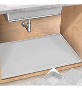 TRZZ Silicone Waterproof Under Sink Mat 34" x 19", Drip Tray and Cabinet Liner for Kitchen and Ba...