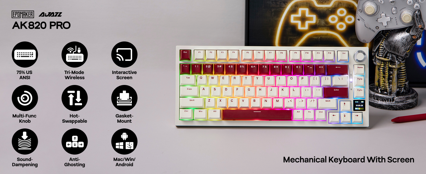 AK820 PRO Wireless Mechanical Gaming Keyboard with Screen