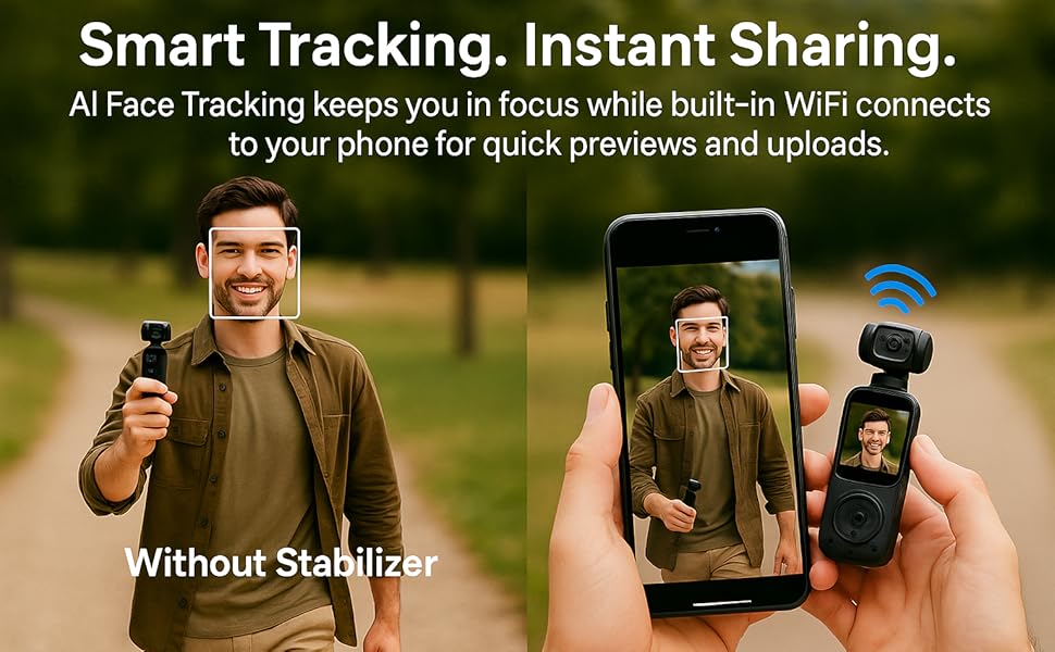 Acuvar Pocket Camera with AI Face Tracking and WiFi for instant sharing and uploads