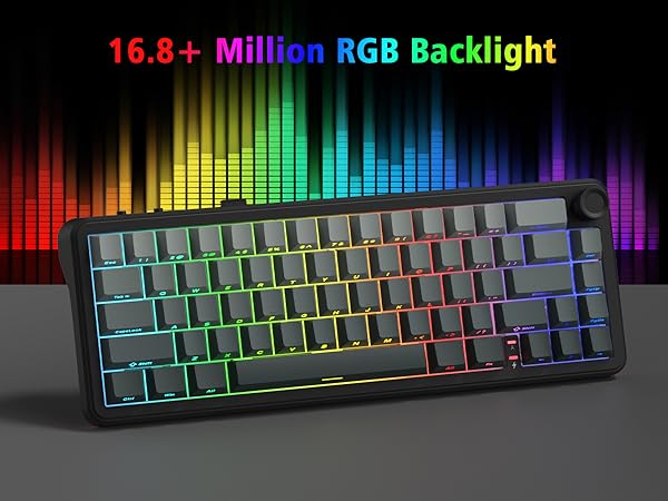 60 Mechanical Keyboard Wireless with Knob, Black Gaming Keyboard,USB-C/BT5/2.4G RGB Hot Swappable