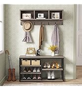 Tribesigns Coat Rack Shoe Bench Set Industrial, Hall Tree with 3 Storage Cubbies, 7 Hooks for Ent...
