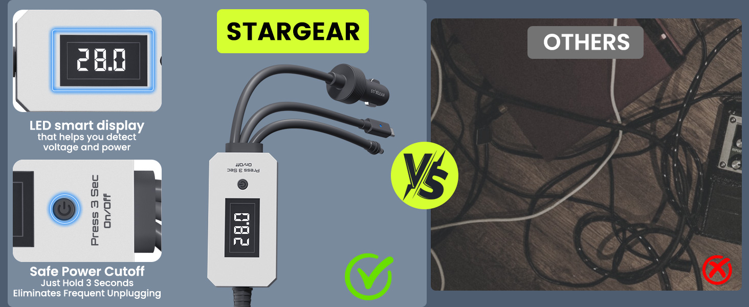 Starlink Mini 3 in 1 Power Cable with Digital Voltage Display 10FT/ 3M