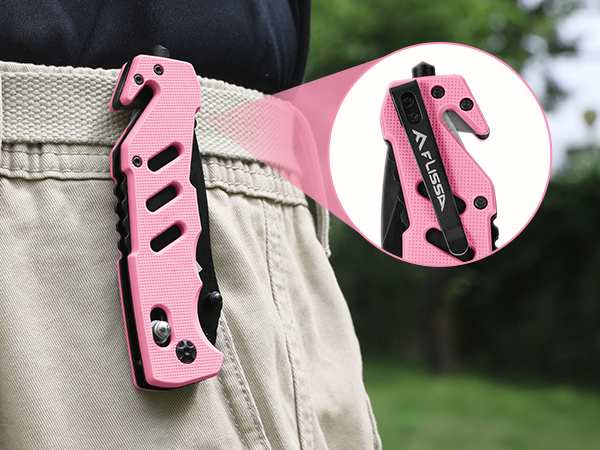 FLISSA Folding Pocket Knife with Clip, Glass Breaker and Seatbelt Cutter