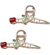 2Pcs Red Elegant Rose Metal Hair Claw Clips, Large Shark Clips Non-Slip Barrettes for Strong Hold...
