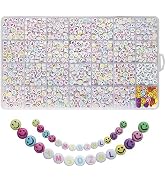 YMSDZHL Alphabet Beads A-Z 1400Pcs Letter Beads, Acrylic 4x7mm Round Letter Beads Kits, and Color...