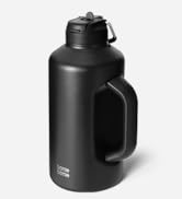 Large black insulated water bottle with wide handle and flip-top lid. Matte finish, cylindrical shape. Brand name visible on lower portion.