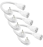 [5 Pack] Flat Plug Short Power Extension Cord - 6inch White Low Profile Flat Head 3 Prong Grounde...