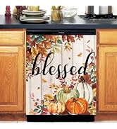 AnyDesign Fall Dishwasher Magnet Cover Blessed Autumn Dishwasher Magnet Decal Rustic Pumpkin 23 x...