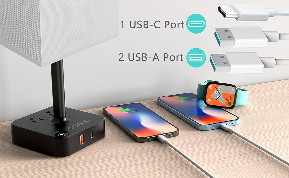 2 USB A Port + 1 Type C Port + 2 AC Outlet, you can charge 5 devices at the same time 
