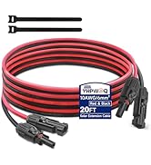 YHPWOQ 20Ft Solar Extension Cable, 10AWG Solar Panel Cable with Waterproof Connectors, Red and Bl...