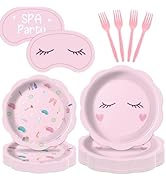 96Pcs Spa Party Decorations for Pink Sleepover Disposable Tableware Sets Slumber Spa Paper Plates...