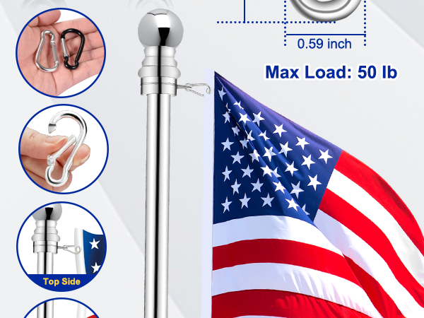 Aluminum Alloy Flag Pole Clip Spring Snap Hooks | Replaceable Flagpole Hardware Accessories